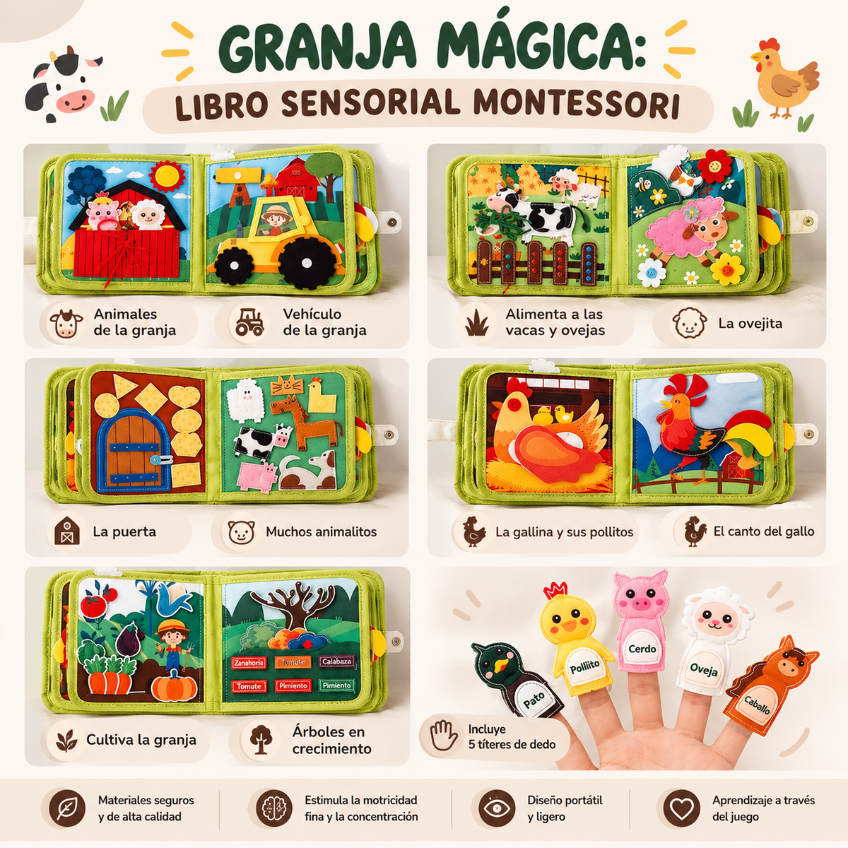 Granja Mágica-Libro sensorial Montessori